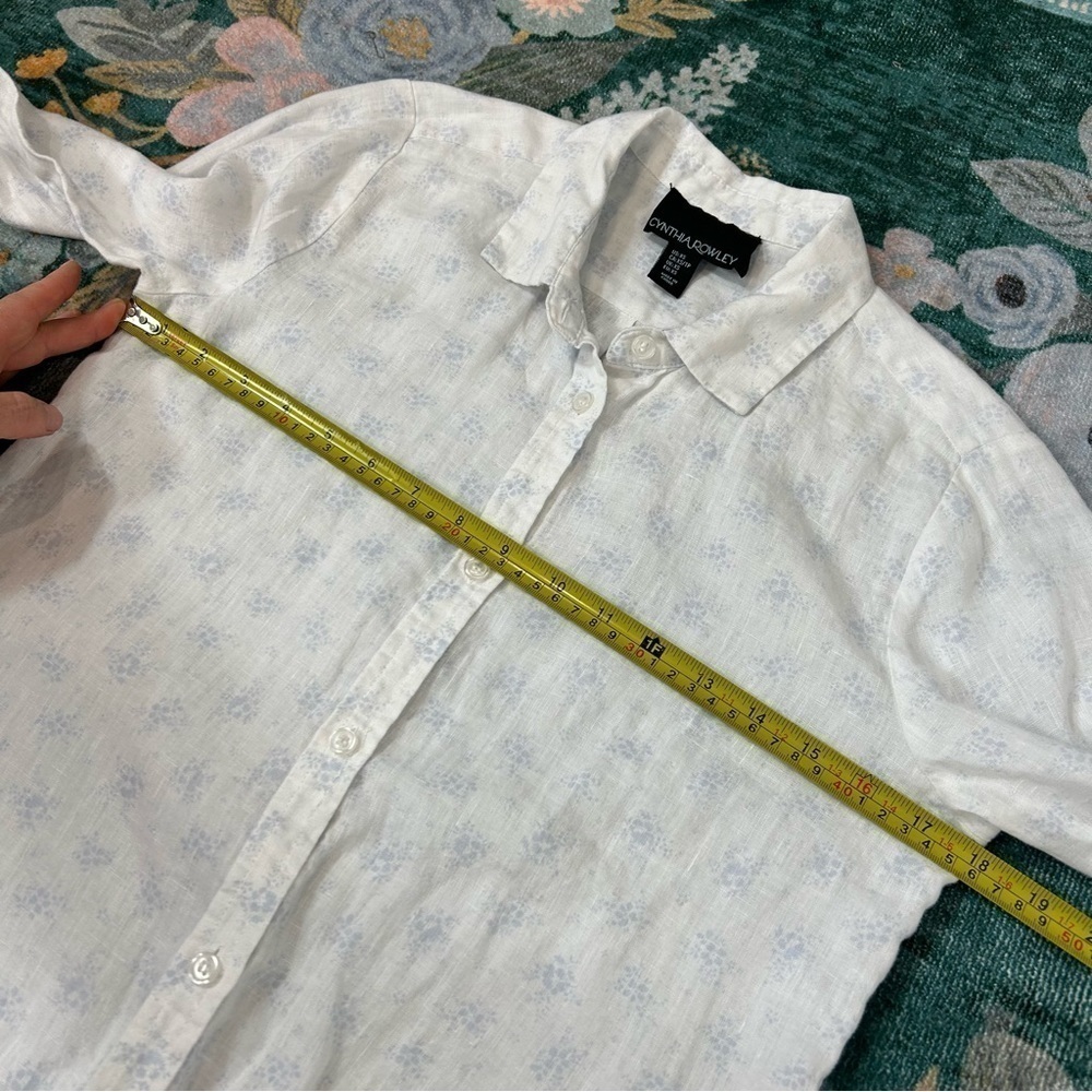 Cynthia Rowley White Linen Button down Shirt dainty Blue floral Print Top XS - Picture 7 of 14